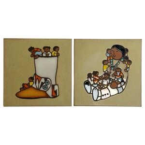 Vintage Set Of 2 Cleo Teissedre Ceramic Tile Southwestern Native American Decor
